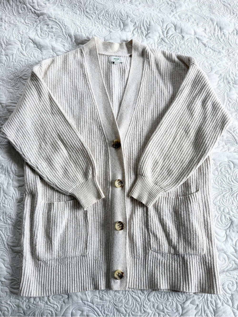 Aerie Oatmeal Oversized Ribbed Knit Cardigan – Size XS – Button Front - Picture 6 of 6